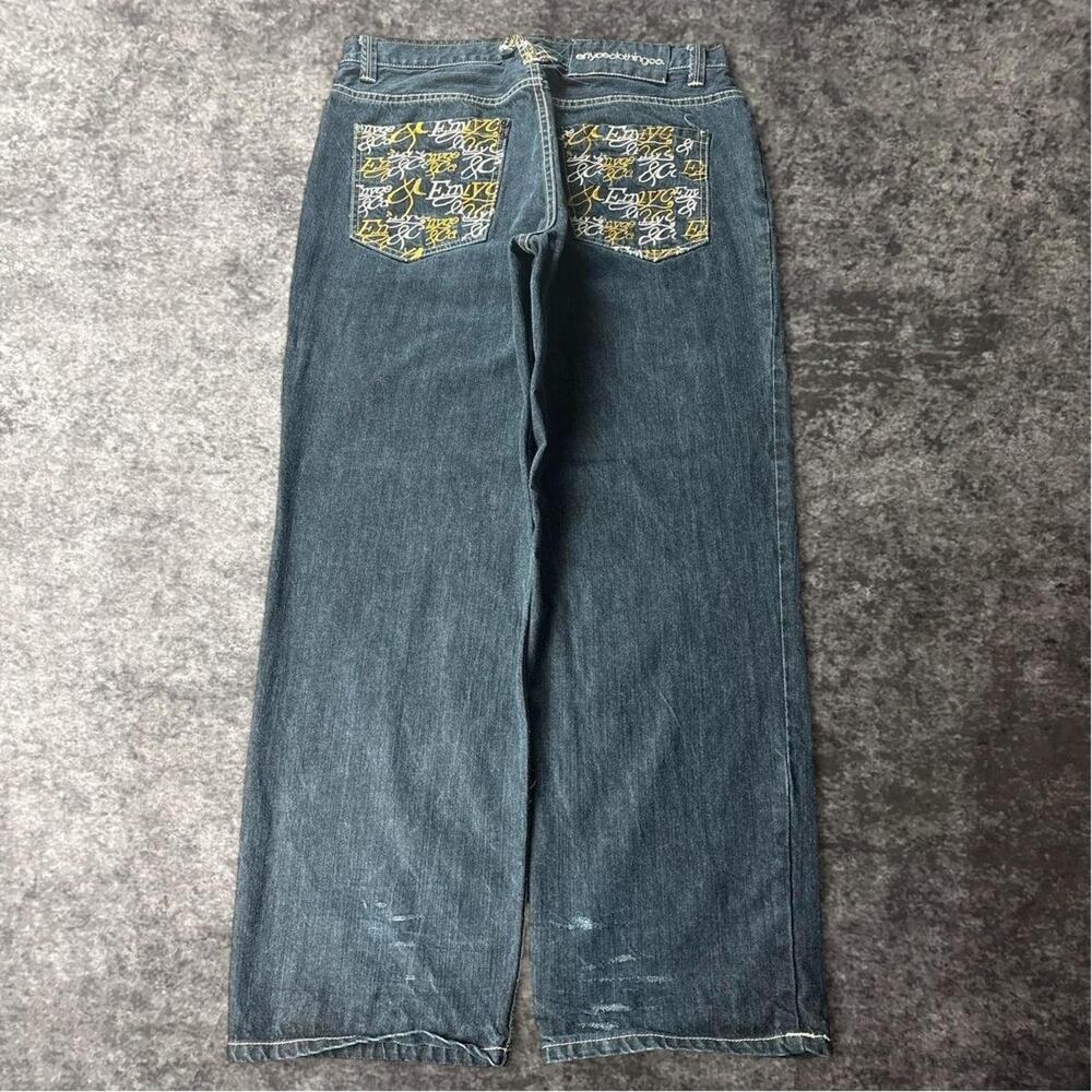 Vintage Enyce Baggy Wide Leg Jeans Mens 36 Blue Embroidered Logo Y2K Hip Hop
